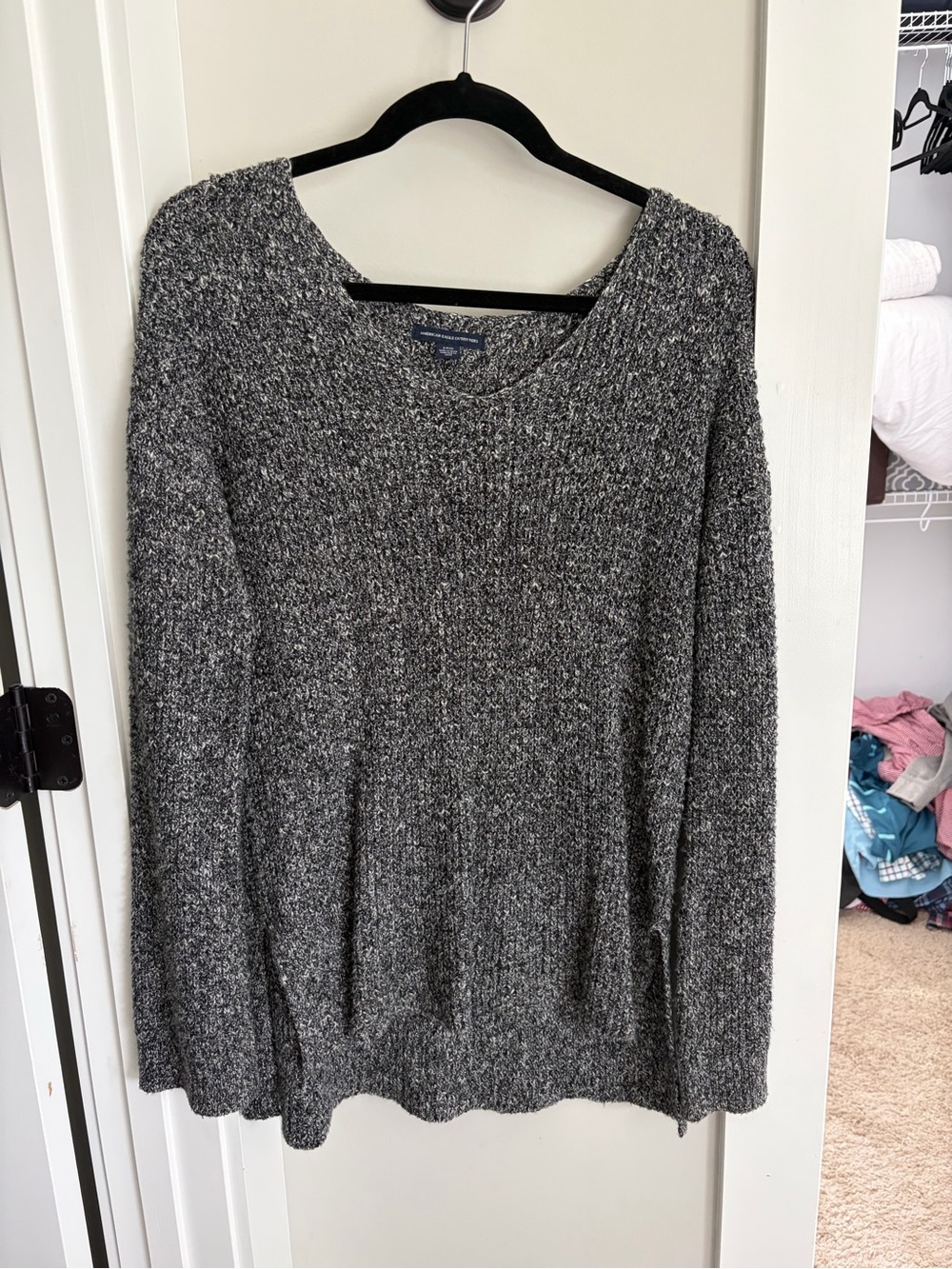 American Eagle Outfitters Charcoal Marled V-Neck Sweater